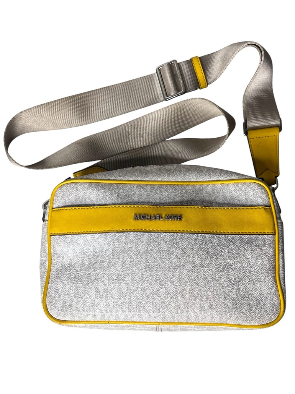 MICHAEL Michael Kors Large Pocket Monogrammed Crossbody Bag White/Citrus Yellow